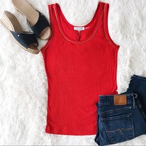 Calvin Klein orange ribbed scoop neck tank  top with scoop back zipper t…